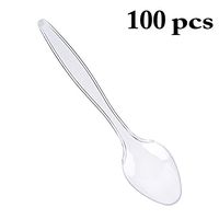 Outgeek Plastic Spoon, 100Pcs Disposable Spoons Kitchen Supplies Transparent Dessert Spoon Ice Cream Spoon