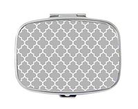 LuxSweet Light Grey Quatrefoil Pattern Decorative Boxes Silver Rectangular Pill Box Medicine Tablet Holder Wallet Organizer Case for Pocket or Purse