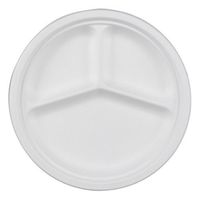 Genpak Natural White 3 Compartment Compostable Plate, 10 inch - 500 per case.