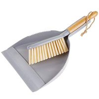 mDesign Hand Held Dustpan and Brush Set - Angled Brush Head, Long Bamboo Wood Handle with Hanging Loop - for Household Cleaning, Kitchen, Garage, Bathroom, Laundry or Utility Room - Gray/Natural