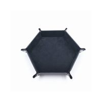Folding Hexagon Tray - Metal Dice Rolling Tray for RPG, DND and Other Table Games, Holder Storage Box (Black)