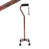 Quad Walking Cane, Offset Walking Cane with Unique Blue&White Porcelain Pattern Lightweight Adjustable Staff Comfortable Grip for Stability Support 4 Prong Sturdy Aluminum Travel Aid, 4 Tip