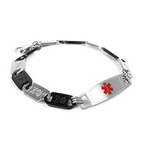 My Identity Doctor - Custom Engraved Kids Medical Bracelet - 316L Steel, Skull and Crossbones - Red - Wrist Size 6 Inch