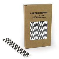 Black Striped Paper Straws Bulk, Black and White Stripe Paper Drinking Straws Biodegradable for Halloween Birthday Party, Coffee Soda Beverage Cafe Restaurant Cake Pop Sticks (Black Stripe, 100)