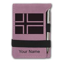 Mini Notepad, Flag of Norway, Personalized Engraving Included (Pink)