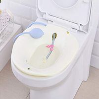 PJDDP Sitz Bath Tub,Over-The-Toilet Perineal Soaking Bath with Flusher for Hemorrhoids,Perineal Treatment, Soothes and Relieves Inflammation,White