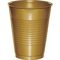 Club Pack of 240 Glittering Gold Disposable Plastic Drinking Party Tumbler Cups 16 oz.