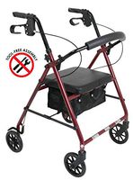 Premium Rollator Rolling Walker with Medical Curved Back Soft Seat Light Weight (Burgundy)