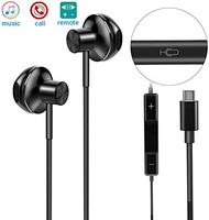 Balance Tech Type C Headphone with Microphone, USB C Earbuds with Mic, USB Type-C Earphones Volume Control (Black)