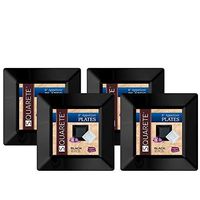 Squarete 8'' inch Black Appetizer - Salad Square Party Plates Hard Plastic Elegant Disposable 10 Square Salad Plates Per Package Pack of 4