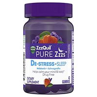 Pure Zzzs De-Stress & Sleep Melatonin with Ashwagandha, Chamomile, Lavender, 42 Gummies (Pack of 2)