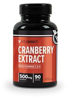 VitaDirect Cranberry with Vitamin C & E Capsules Supplement, 500 mg Cranberry, 30mg Vitamin C, 90 Vegetarian Capsules, High Quality Supplements