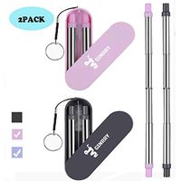 GINRRY Reusable Straws 2 Pack Telescopic Metal Travel Straws Portable Collapsible Steel Metal Straw with Carrying Case & Cleaning Brush(Pink&Black)