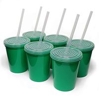 Rolling Sands 16oz Reusable Plastic Stadium Green Cups with Lids, 6 Pack, USA Made. BPA-Free Dishwasher Safe Plastic Tumblers and Lids, Includes 6 Reusable Straws