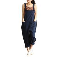 Meikosks Women's Solid Colors Jumpsuit Strap Belt Bib Loose Trousers Ladies Casual Overall Pants Blue
