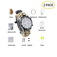 Survival Paracord Bracelet Watch, Outdoor 16 in 1 Adjustable Survival Kit Bracelet for Hiking Camping Survival Training(2 Pack),Autumnleavescamouflage