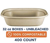 100% Compostable to-Go Boxes by World Centric, Made from Unbleached Plant Fiber, Great for Takeout, 8.8" x 6.8" x 2.25", 32 oz, (Pack of 400)