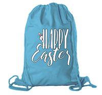 Easter Basket Backpack Bulk Cotton Drawstring Cinch Bags Easter Bunny Gift Bags - Peaking Bunny - Teal CA2725EasterDTG S2