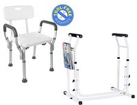 Vaunn Medical Bathroom Safety Bundle - Shower Chair with Arms and Adjustable Toilet Rail