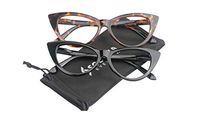 SOOLALA Ladies 50mm Lens Designer Cat Eye Reading Glasses Customized Strengths (2 Pairs/Black + Leopard, 2.0)