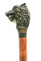 Walking Stick Cane w/ Wolf Face Handle & Brass Accents Dress Cane Halloween Prop.A