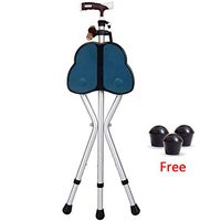 LFFME Cane Seat Walking Stick, Non-Slip Tripod Folding Lightweight Aluminium Chair Crutch, 5 Height Adjustment, for Travel, Walking and Elderly, Blue