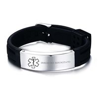 LiFashion CL Men's Stainless Steel Silicone Adjustable Belt Chain Medical ID DNR Alert Bracelet Bangle