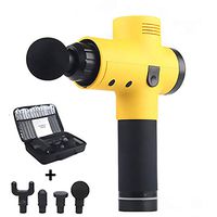 Handheld Massager Gun for Muscle Pain Relief Stiffness Relaxation, Portable Cordless Quiet Chargable Deep Tissue Massage Gun with 4 Massage Heads and Suitcase (Red) (Yellow)