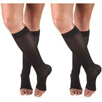 Truform Women's Compression 15-20 mmHg Knee High Open Toe Stockings Black, Small, 2 Count
