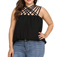 general3 Women Plus Size Tank Tops Casual Solid Off Shoulder Cross Bandage Sling Vest Shirts Loose Camisole (Black, X-Large)
