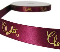 5 Yards Chocolat Chocolate Gold French Wine Red Satin Ribbon 7/8"W