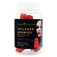 Hemp Euphoria Collagen Gummies 4000mg per Gummy - with Full Spectrum Hemp Extract 600mg per Bottle (20mg per Gummy) 30 Count - Cocktail Cherry Flavor