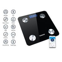 Leaone Body Fat Scale 28x28cm, Blue LCD Display, Smart Bluetooth Digital BMI Weight Scale, Body Composition Analyzer Health Monitor with 6mm Tempered Glass with Smartphone App, 400 lbs, Black, White