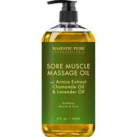 MAJESTIC PURE Arnica Sore Muscle Massage Oil for Body - Best Natural Therapy with Lavender and Chamomile Essential Oils - Warming, Relaxing, Massaging Joint Pain Relief Support - 8 fl. oz