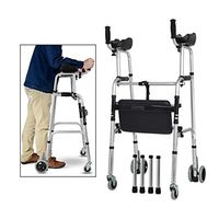 FKDEWALKER Aluminium Foldable Walking Frame,Wheeled Walker with Arm Rest,Walking Mobility Aid，,Lower Limb Trainer,Standard Walker (Color : 4 Wheels+4 Walker Legs+seat)