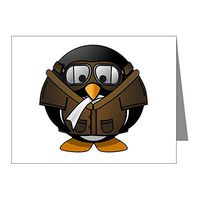 Note Cards (10 Pack) Little Round Penguin - Airplane Jet Pilot