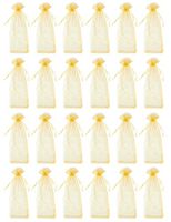Wine Organza Bags - 24-Pack Drawstring Wine Bottle Organza Bags -Wine Wrapping Bags for Decoration, Storefront Display, Gift Bags, Party Favors - Gold, 14.5 x 5.5 inches
