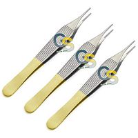 G.S 3 PCS ADSON Dressing FINE Point Serrated Forceps with Gold Handle