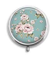 Euger Custom Bouquets of Roses Stainless Steel Round Pill Box Medicine Vitamin Organizer Holder Decorative Box 3 Compartment Medicine Case