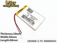 3.7V 4000mAh 105068 Lithium Polymer Ion Rechargeable Battery Lithium Polymer Li-Po Battery for MP4 GPS MP3 Bluetooth Stereo DIY Gift