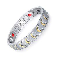 Extra Germanium Strength Magnetic&Negative-ions Therapy 316L Stainless Steel Bracelets for Men Health Stress Relief Wristband [Free Links Removal Tool]