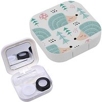 Portable Contact Lens Case Box Travel Kit Mirror + Bottle + Tweezers Container Holder [ Hedgehog Forest ]