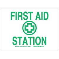 Brady 73677, 10" x 14" Fiberglass First Aid Station Sign, Green on White, Pack of 8 pcs