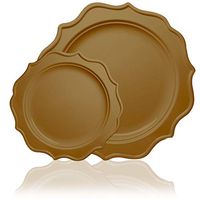 Tiger Chef 96-Pack Gold Color Round Scalloped Rim Disposable Plastic Plate Set for 48 Guests Includes 48 10-Inch Dinner Plates, 48 8-Inch Salad Plates - BPA-Free