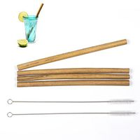 Reusable Bamboo Drinking Straws - 9 inches Long - 4 Pack - Colors and Straw Widths Vary - Comes with 2 Bonus Cleaning Brushes