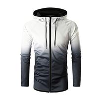 Kirbaez Fashional Mens Autumn Winter Packwork Graduated Slim Long Sleeve Hoodie Sport Top Blouse with Pocket White