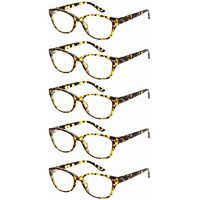 Ladies Reading Glasses 5 Pairs Fashion Spring Hinge Pattern Design Readers for Women (5 Pack Tortoise, 1.50)