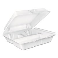 Dart Large Foam Carryout, Food Container, 3-Compartment, White, 9-2/5x9x3