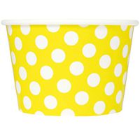[50 Count] Yellow Paper Ice Cream Cups - 8 oz Polka Dotty Dessert Bowls Perfect For Yummy Treats! Frozen Dessert Supplies