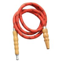 Mya Wooden Handle with Metal Tip Leather Wrapped Hookah Hose - Red by N/A